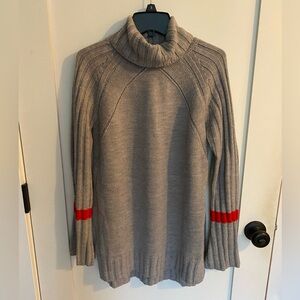 Gray Turtleneck Sweater with Red Accents